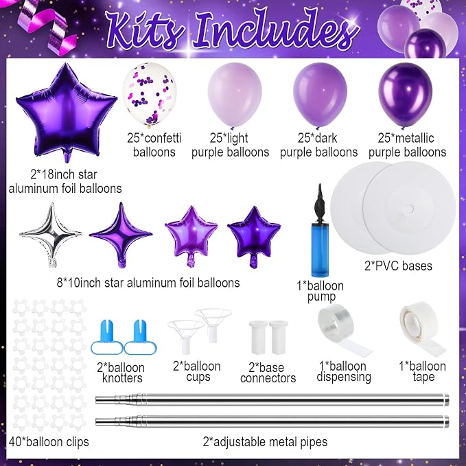 Gejoy 110 Pcs Purple Silver Balloons Column Stand Kit Adjustable Tower Stand - Image 2