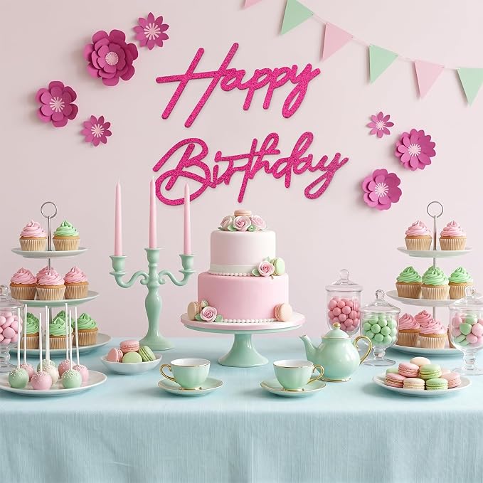 Rose Pink Happy Birthday Sign for Backdrop - Image 4