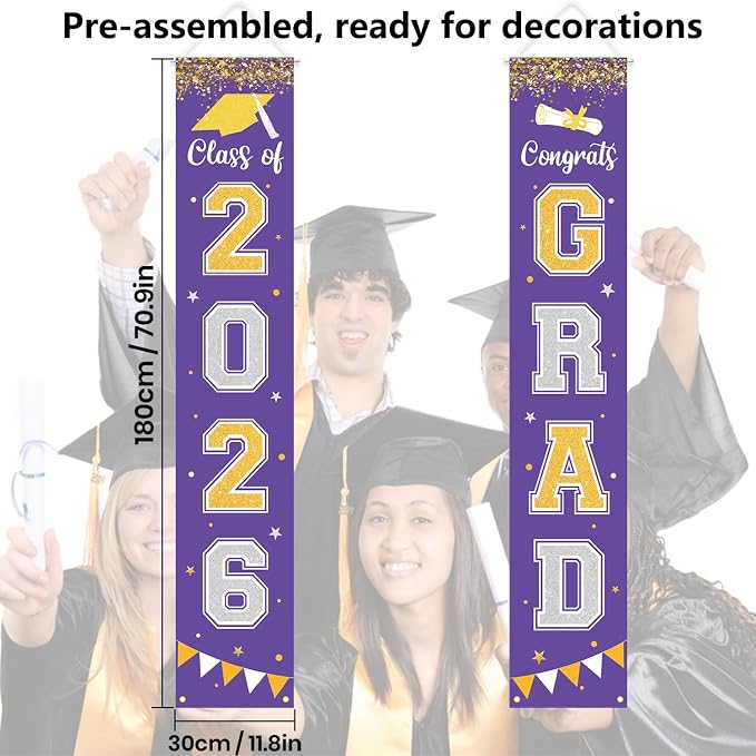 Graduation Decorations 2026 GRAD Banner Purple Porch Door Sign Welcome Banner - Image 4