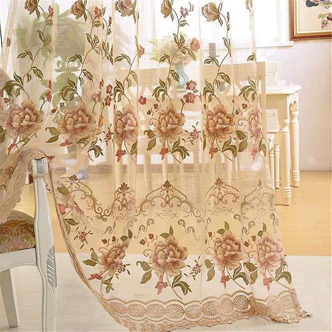 1 Panel European Embroidered Floral Sheer Curtain Rod Pocket Top | Royal - Image 5