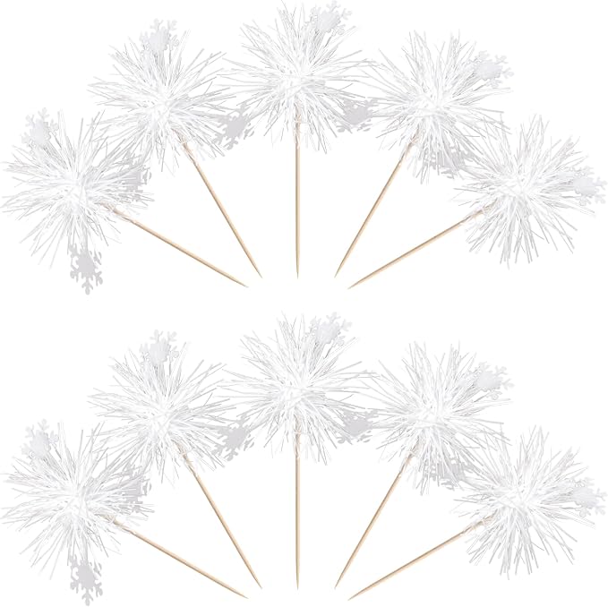 30 PCS Foil Firework Cupcake Toppers Snowflake Cupcake Picks Birthday Cupcake - Image 3