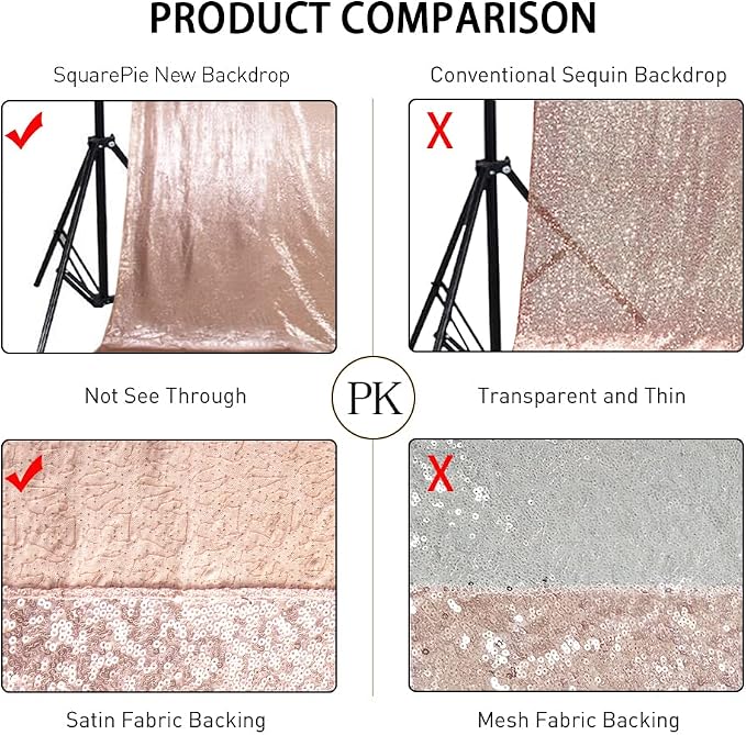 SquarePie 8FT x 10FT Rose Gold Sequin Backdrop, High Density Non-Transparent - Image 7