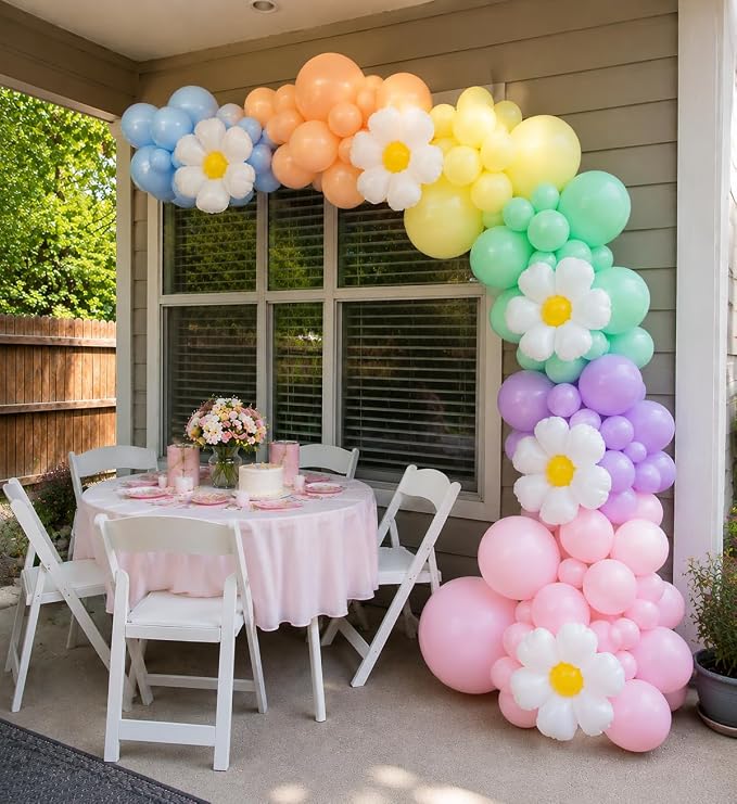 Daisy Balloon Garland Arch Kit 158Pcs, Pastel Rainbow Daisy Balloon Arch Kit - Image 3