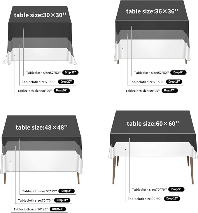 Ascoza 2pack 52x52 Inch Black Square in Polyester Fabric Tablecloth for Wedding,Banquet,Restaurant and Parties
