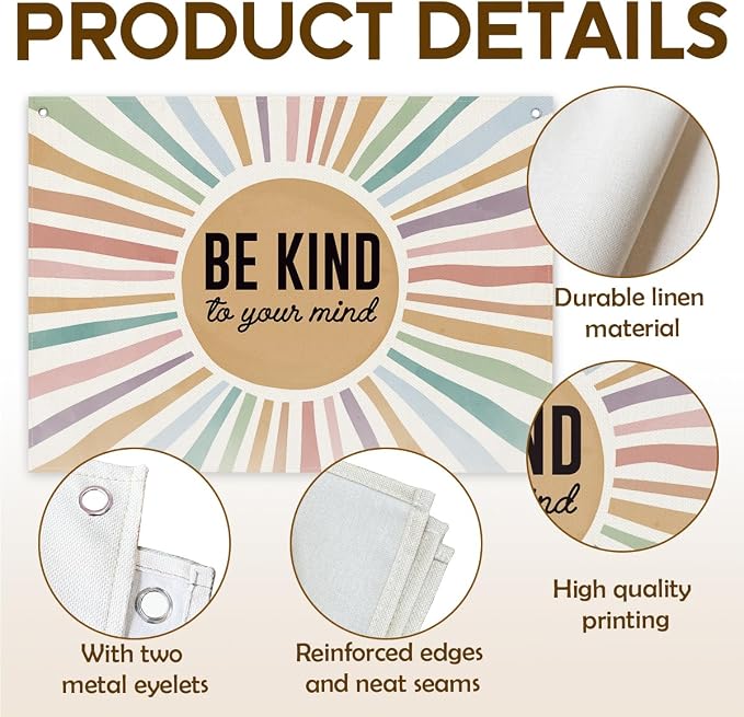 Inspirational Canvas Poster, Be Kind to Your Mind Banner, Mental Health Wall Art - Image 3