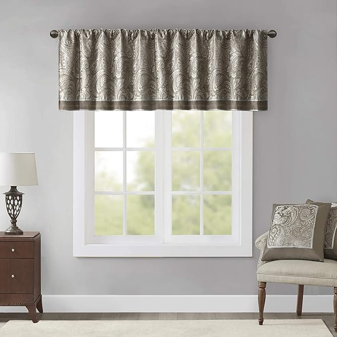 Madison Park Aubrey Jacquard Rod Pocket Valance, Classic Elegant Silk Paisley by MADISONPARK