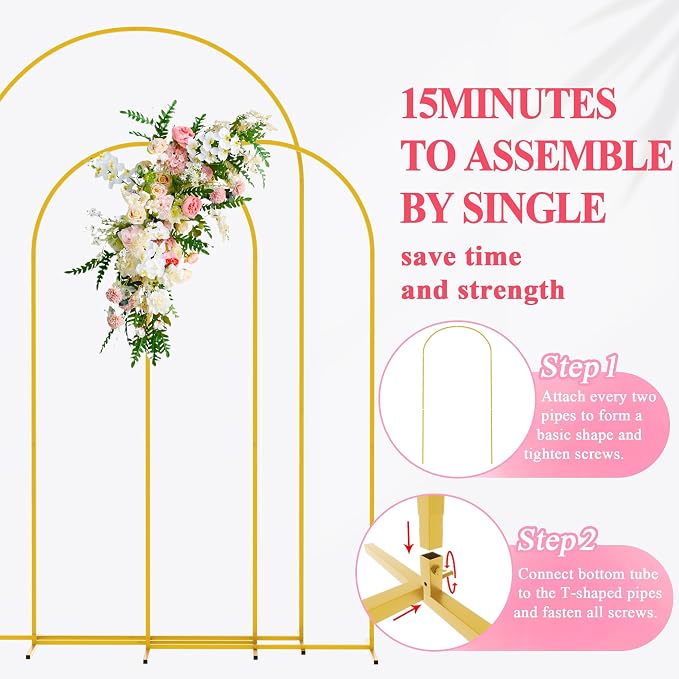 Wedding Arch Backdrop Stand 7.2FT, 6FT Gold Metal Arch Stand Set | Metal Arch - Image 5