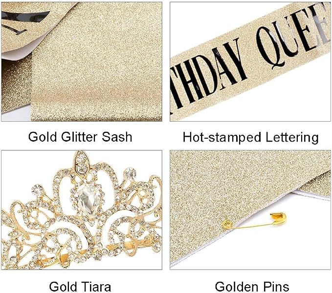 COCIDE Birthday Decorations for Women Sash and Tiara Crown for Party Gold | - Image 6