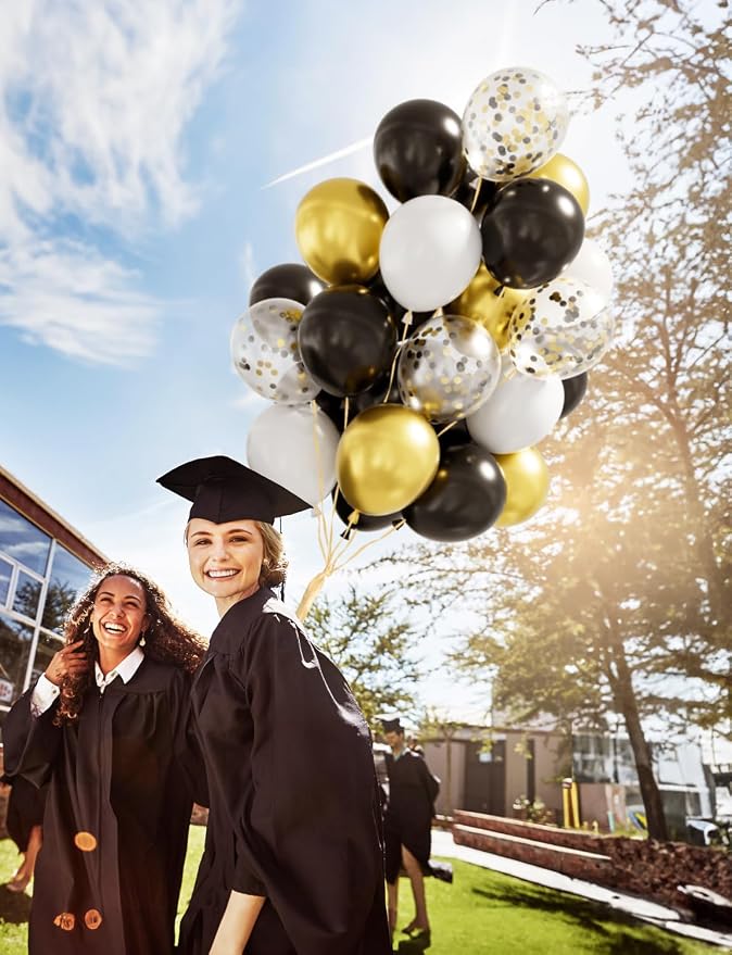 Black and Gold Balloons, Graduation, Retirement, Anniversary, New Year - Image 2