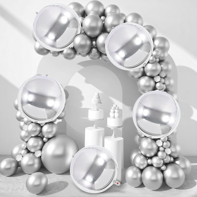 Metallic Silver Balloons, 22 Inch Large Sphere Round Balloons - Image 3