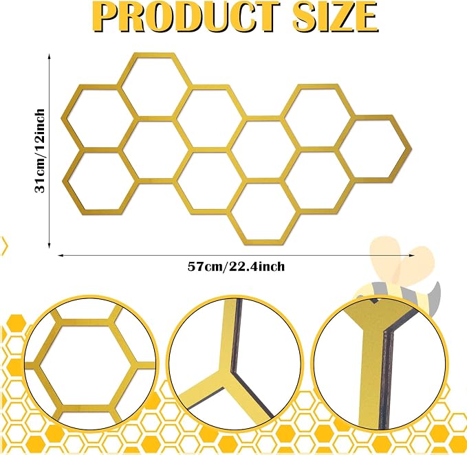 Silipull 2 Pcs 22 x 12 Inch Large Wood Honeycomb Decoration Honeycomb Wall - Image 2