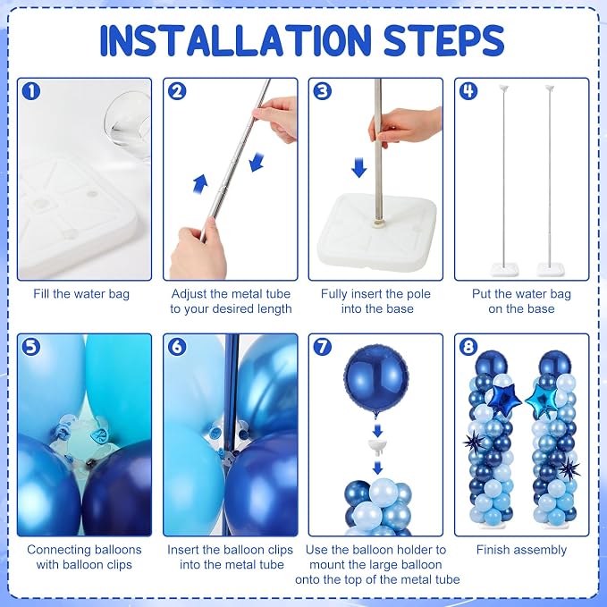 Skylety 2 Sets Blue Balloon Column Stand Kit Adjustable Metallic Blue Balloon - Image 3