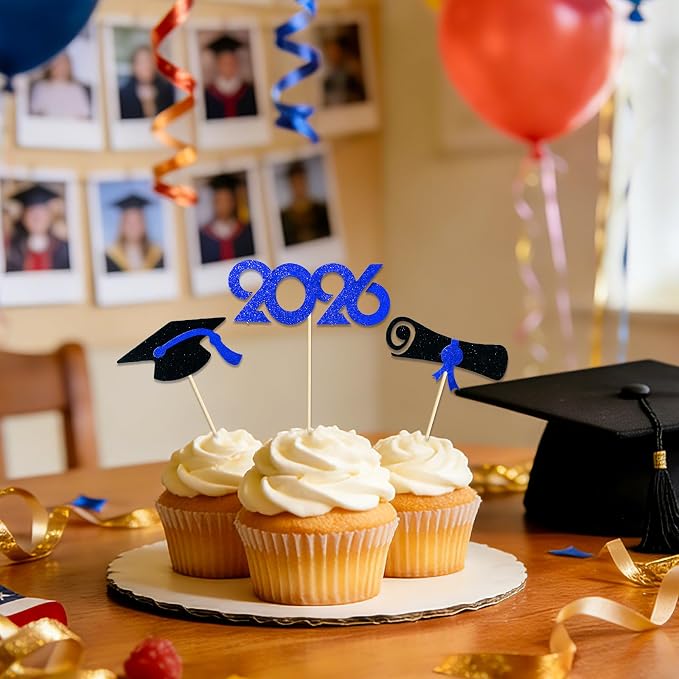 Pre-Assembled Graduation Cupcake Toppers 48 PCS, Class of 2026 Mini Cake - Image 4