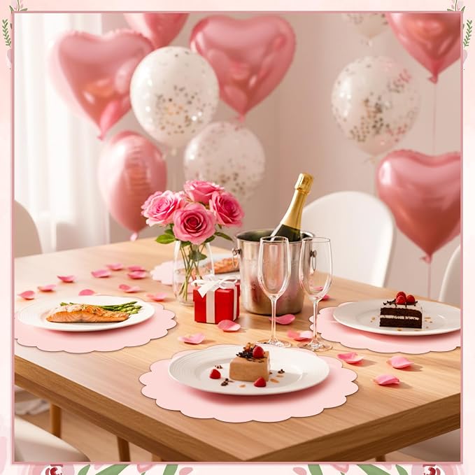 60 Pcs Light Pink Paper Placemats, 13.5 Inch Scalloped Table Mats | Thick Paper - Image 6