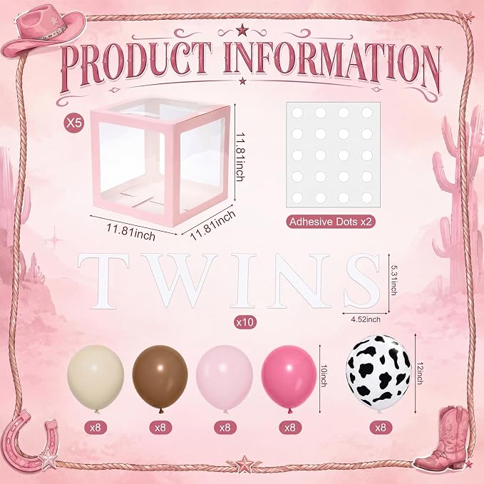 Thyle 5pcs Pink Twins Baby Shower Boxes Cowgirl Baby Shower Decorations - Image 2