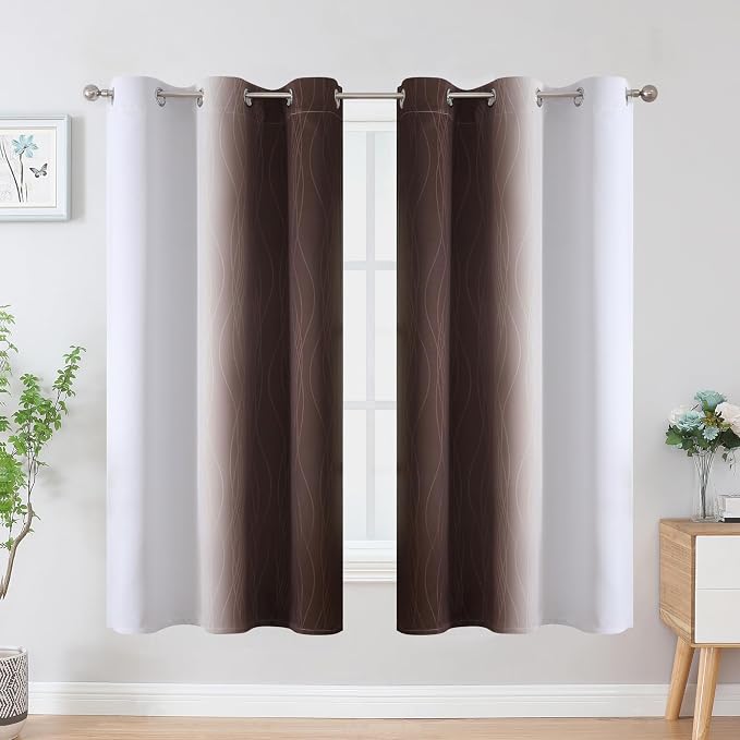 Brown and Greyish White Ombre Blackout Curtains - Image 2