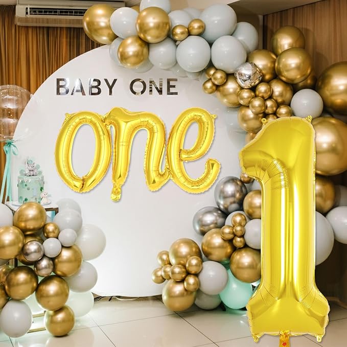 2 Pcs One Balloon Set, 40 Inch Number 1 Balloon and 41 Inch Script Letter One - Image 5
