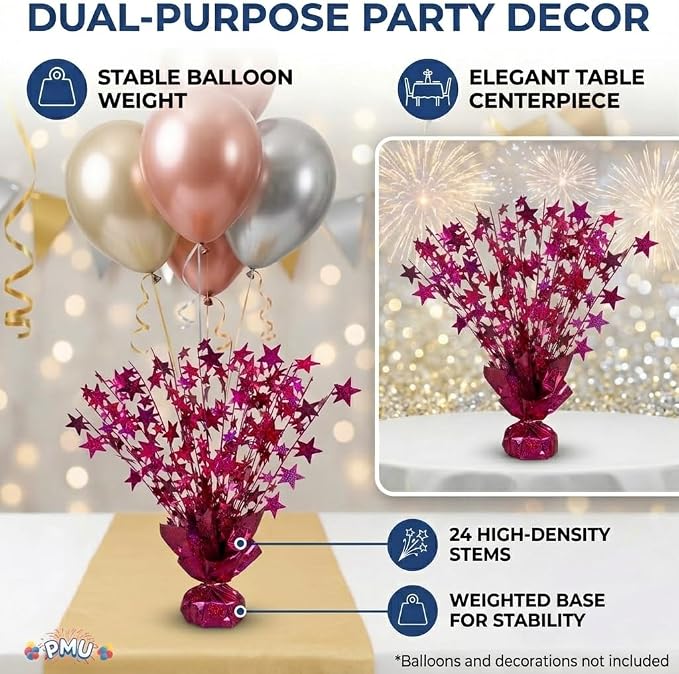 PMU 3 Pack Bursting Star Metallic Foil Spray Centerpiece- Burgundy Prismatic - Image 5