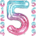 40 Inch Pink Blue Number 5 Balloon, Large Gradient Pink Blue Mylar Foil Number by Unknown