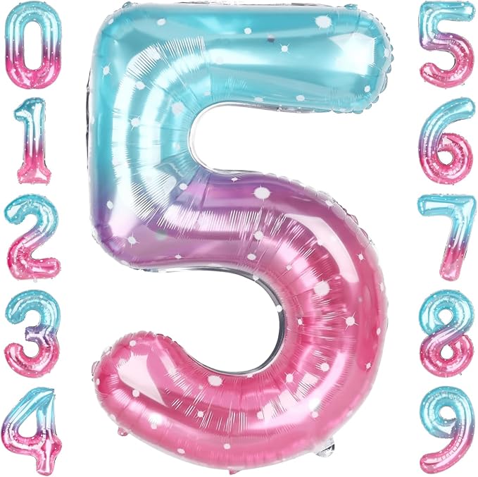40 Inch Pink Blue Number 5 Balloon, Large Gradient Pink Blue Mylar Foil Number by Unknown