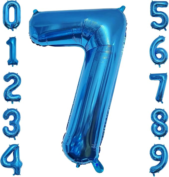 40 Inch Blue Number Balloon 7, Large Number Foil Balloons Mylar by PatiCool