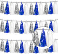 3P Navy Blue White Silver Tassel Banner Garland Metallic Foil Fringe Banner by FENGNIAN