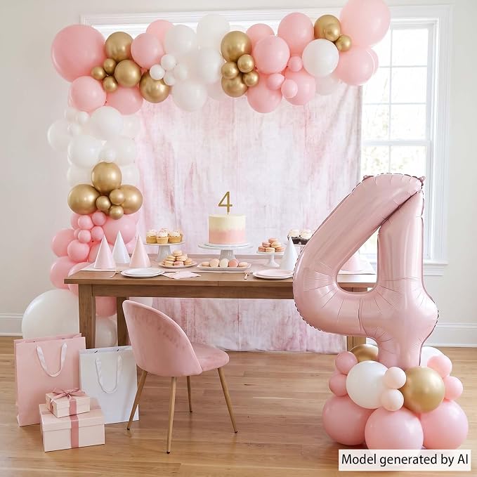 Baby Pink Number 4 Balloon 40 Inch, Blush Foil Festive Theme Party Supplies | - Image 6