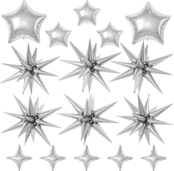 Silver Star Balloons, 22/18/10 Inch Foil Balloons, Four-Pointed Large Balloon by Sowide