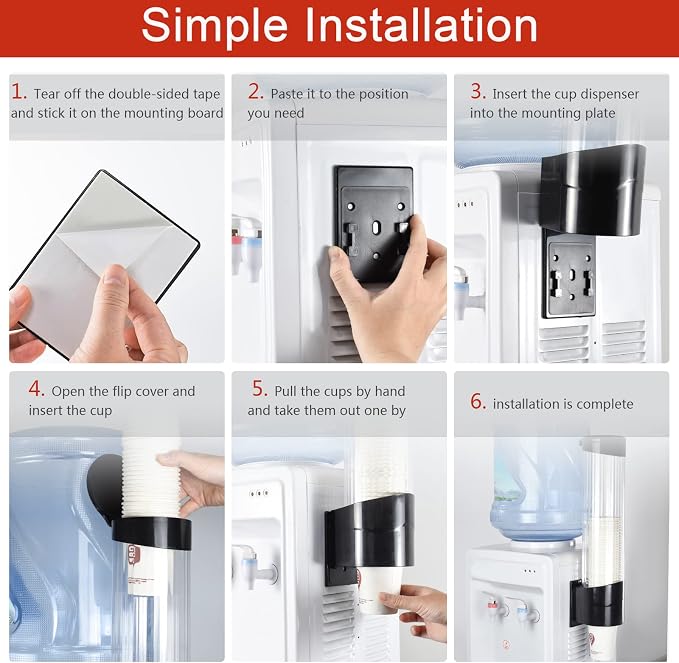 Cup Dispenser, Wall Mount Water Cooler Cup Holder Fits 5-7oz Cups | Pull Type - Image 8