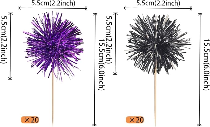 40 PCS Foil Firework Cupcake Toppers Sparkle Tinsel Cupcake Picks Fireworks - Image 2