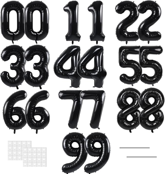 TONIFUL 20 Pcs Number Balloon 2 Set 16 Inch Black 0-9 Numbers Balloons | Small by TONIFUL
