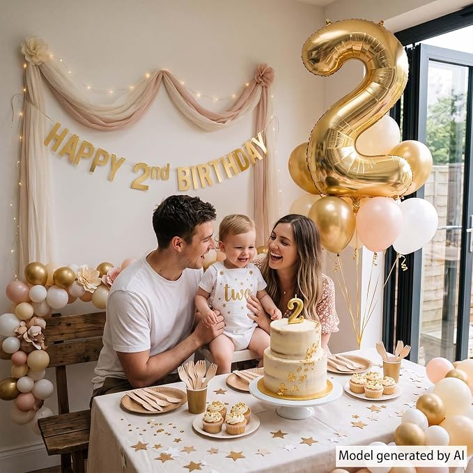 White Gold Number 2 Balloon 40 Inch, Foil Numeral - Image 6