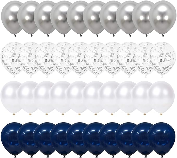 Navy Blue Balloons, 12 Inch White Balloons by Hiquaty