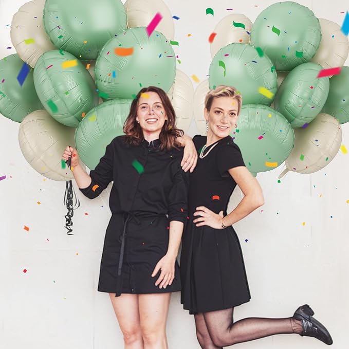 20PCS 18 Inch Round Foil Balloon, Round Shaped Balloons, Retro Sage Green Cream - Image 5