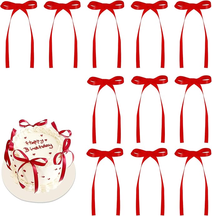 30 Pack Red Ribbon Bows for Cake Bow Cake Toppers | Bow Birthday Decorations by NatNarr