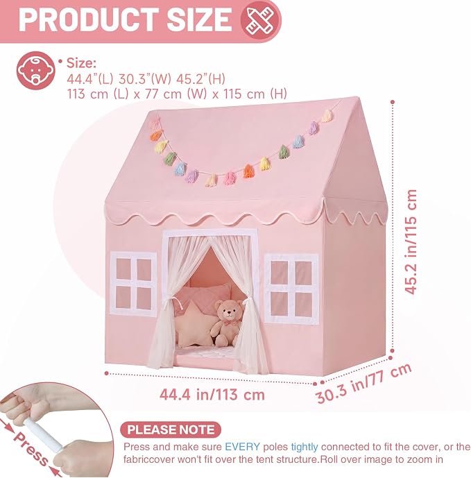 Kids Play Tent Indoor: with Mat, Tassel Garland - Image 3