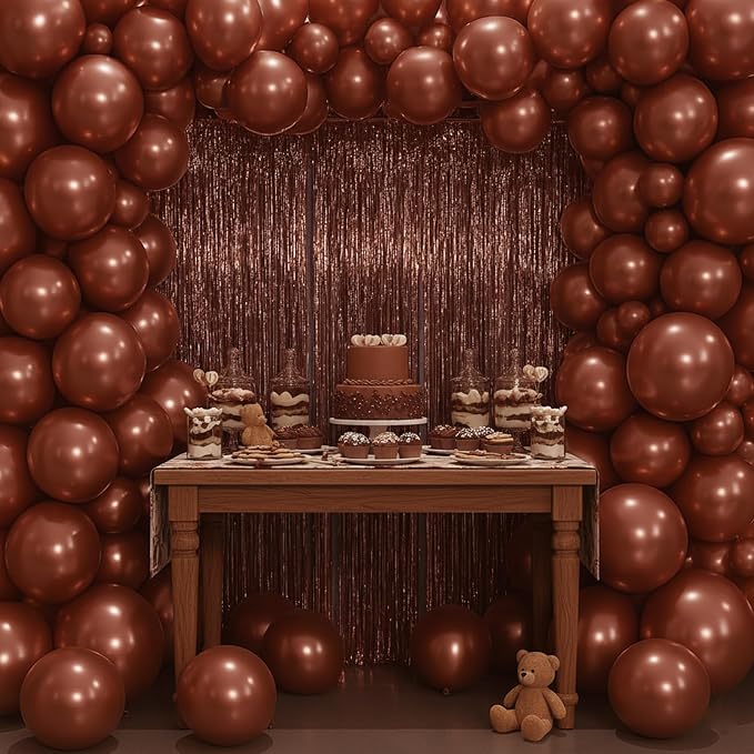 PartyWoo Metallic Brown Foil Fringe Tinsel Streamers 2pcs 6.6FT Backdrop | - Image 5