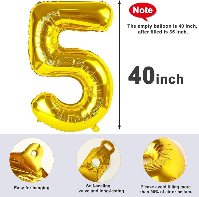 5 Balloon Numbers Party Decorations, 40In Gold Balloons - Image 5