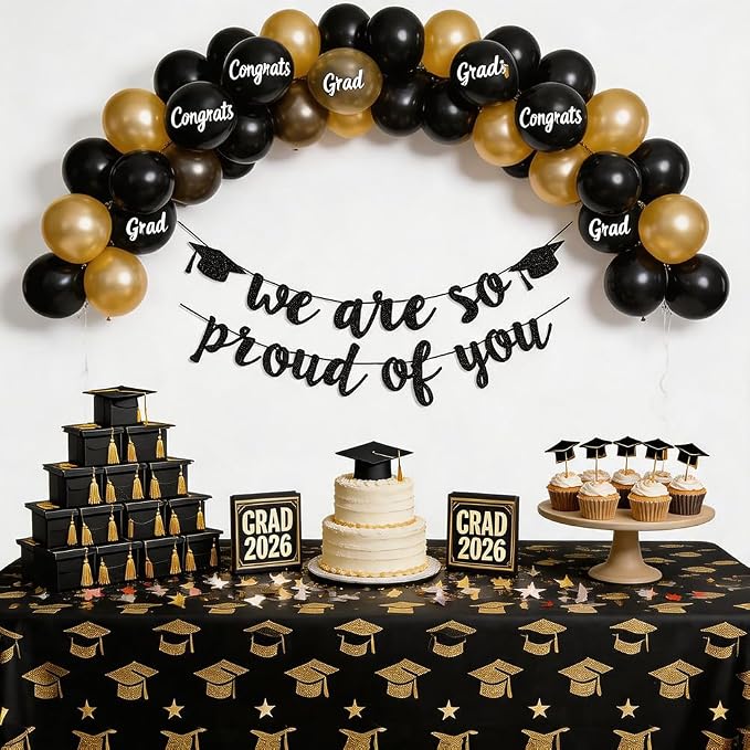 2026 Graduation Banners Party Decorations Black Glitter Grad Banner Garland | - Image 4