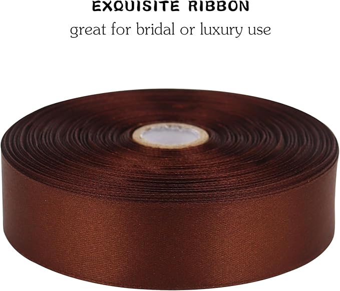 Brown Solid Satin Ribbon 1 Inch 50 Yards Solid Polyester Fabric Ribbon for Gift Wrapping Wedding Christmas Baby Shower Birthday Party Decoration Handmade Immortal Flower Craft