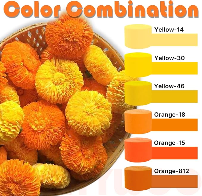 PartyWoo Yellow Pastel Orange Crepe Paper Streamers 6 Rolls 492 FT | Graduation - Image 3