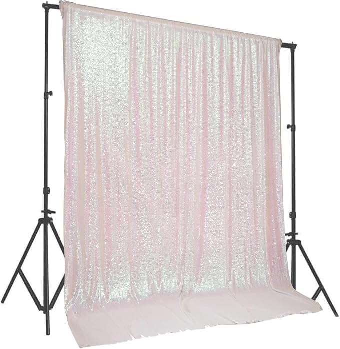 PartyDelight Iridescent White Sequin Backdrop 10x10ft Shimmer Photo Curtain | 4 by PartyDelight