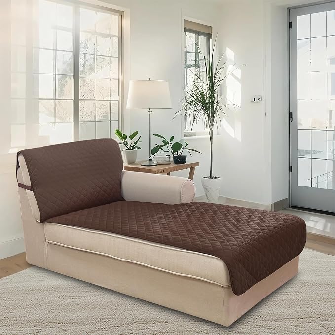U-NICE HOME Sectional Couch Cover Chaise Lounge Cover, Coffee/Beige | Washable - Image 2