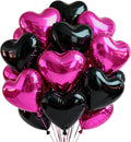 TONIFUL 30Pcs Black Hot Pink Heart Balloons 18Inch Heart Shape Foil Balloon | by TONIFUL
