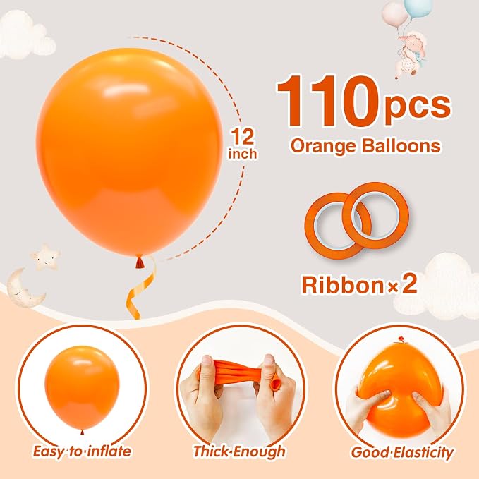 110pcs Orange Balloons 12 Inch Latex Balloon Arch Kit - Image 2