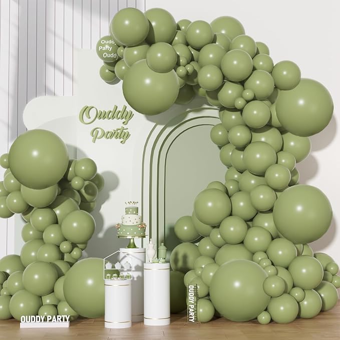 Ouddy Party 129Pcs Sage Green Balloons Different Sizes 18 12 10 5 Inch by OuddyParty
