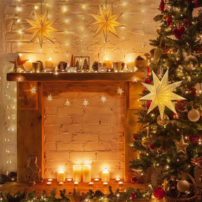 OSALADI 3Pcs Paper Star Lantern Lampshade 9 Pointed Star Hanging Decorations - Image 6