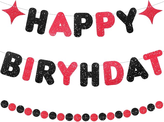 Black and Red Birthday Decorations, Windows Living Room Decor | Happy Birthday by Unknown