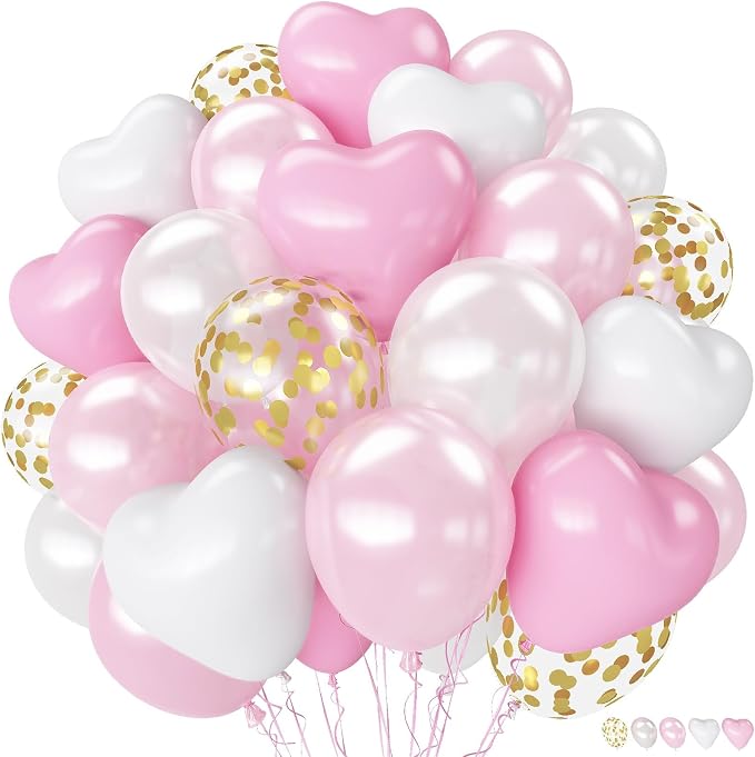 Pink Balloons, 12 Inch Double Stuffed & Gold Confetti Balloon by TAOYE