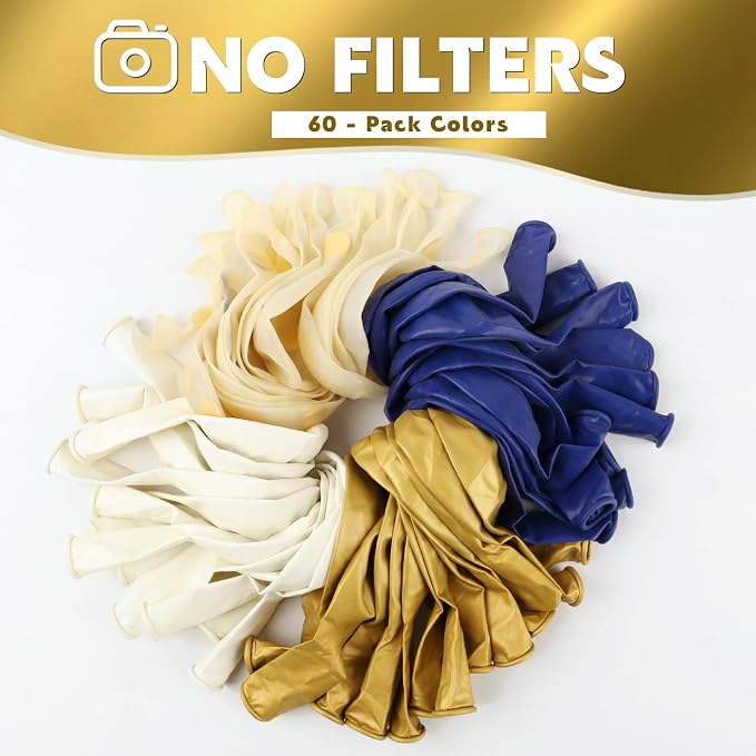 White Gold Blue Balloons 60Pcs 12 Inch Confetti Latex Balloon - Image 2
